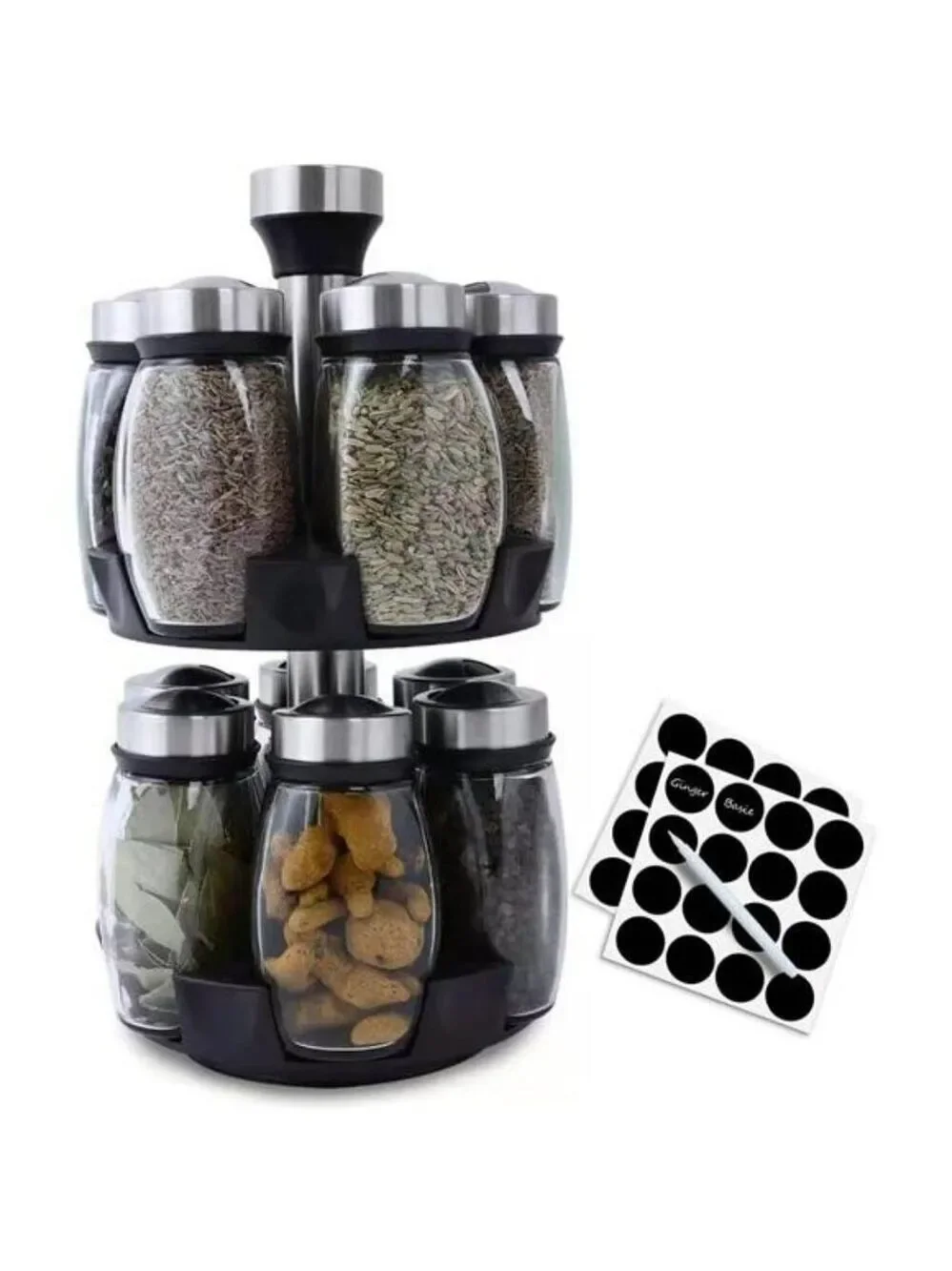 revolving spice rack organizer with 12 glass jars rotating countertop kitchen st